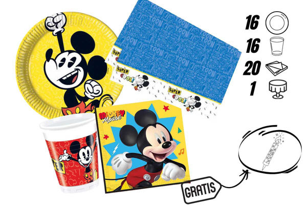 kit festa topolino con tovaglia e candelina omaggio 16 persone