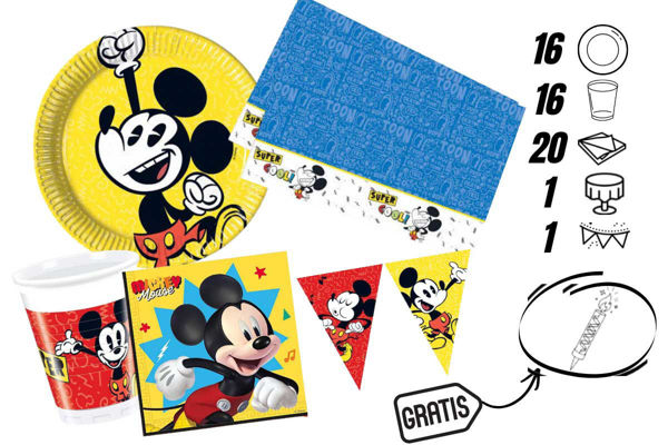 kit festa topolino con festone tovaglia e candelina omaggio 16 persone