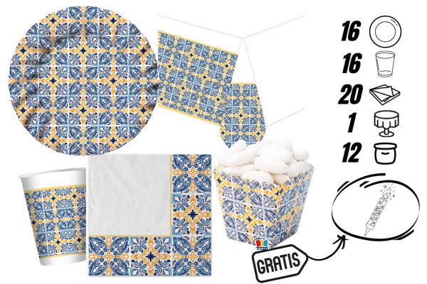 kit festa positano con tovaglia sweety box e candelina omaggio