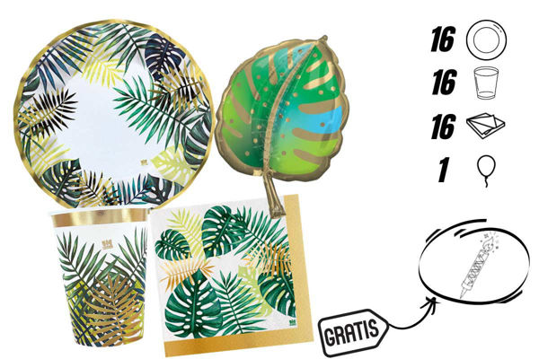 Kit Festa Tropical Coordinato Tavola 16 Persone + Candelina Flambè Omaggio