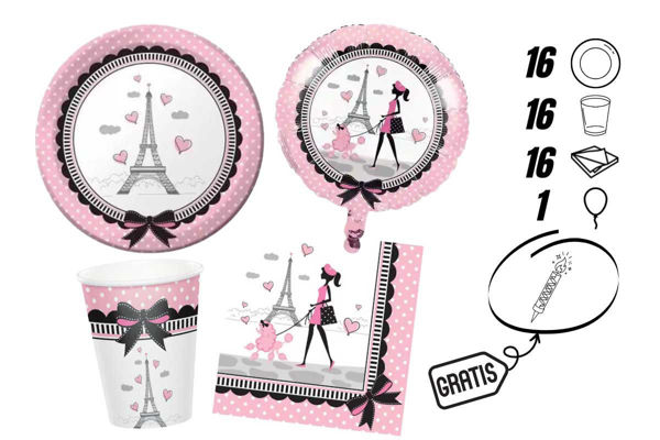 kit festa parigi con palloncino mylar e candelina omaggio 16 persone