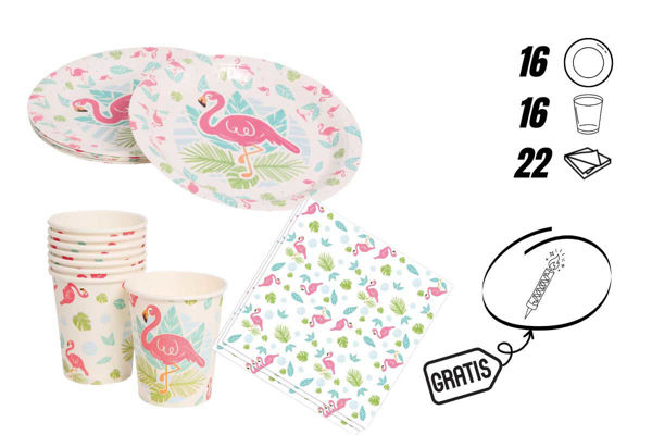 kit festa fenicotteri con candelina omaggio 16 persone