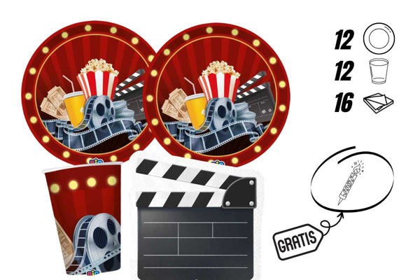 Kit festa cinema tavola coordinata con candelina flambè omaggio