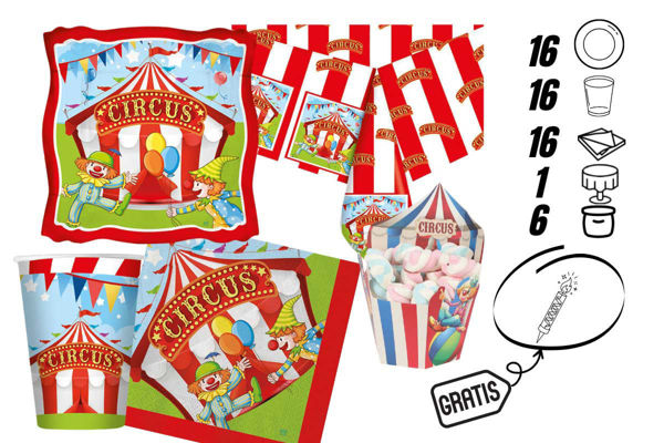kit festa circus party con scatoline tovaglia e candelina omaggio 16 persone