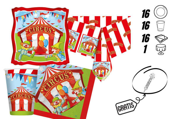 kit festa circus party con tovaglia e candelina omaggio 16 persone