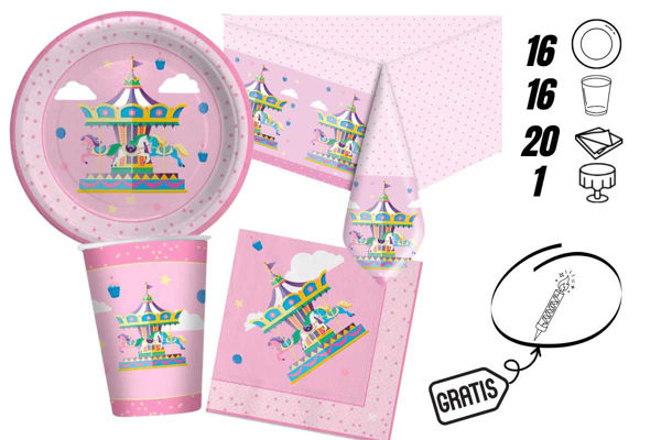 kit festa carousel party con tovaglia e candelina omaggio 16 persone