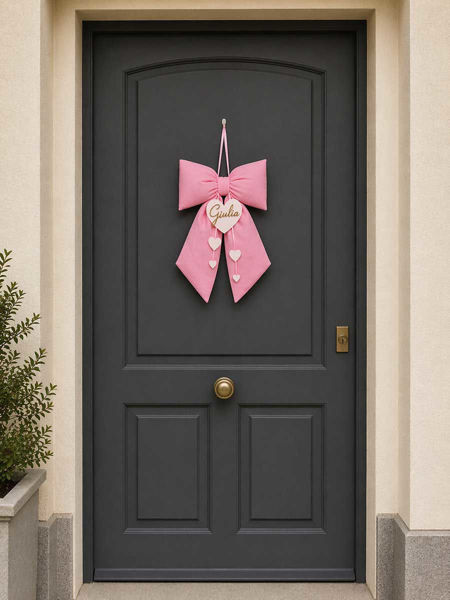 fiocco nascita rosa imbottito con cuori personalizzato nome plexiglass