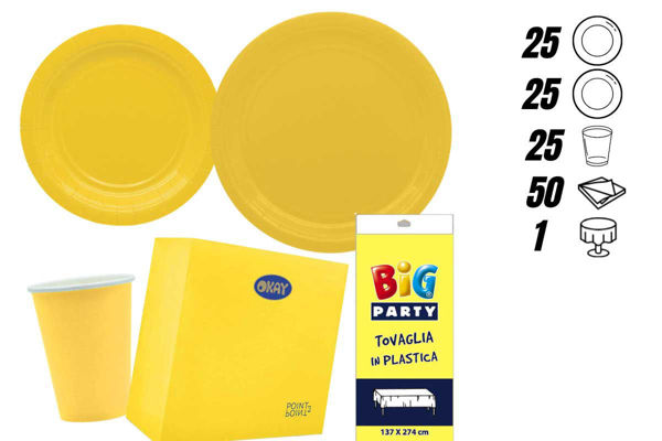 kit festa ecolor giallo 25 persone con tovaglia