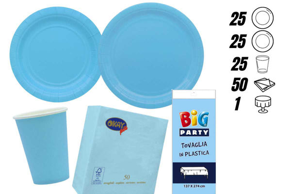 kit festa ecolor celeste 25 persone con tovaglia