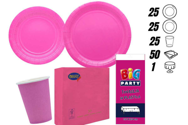 kit festa ecolor fucsia 25 persone con tovaglia
