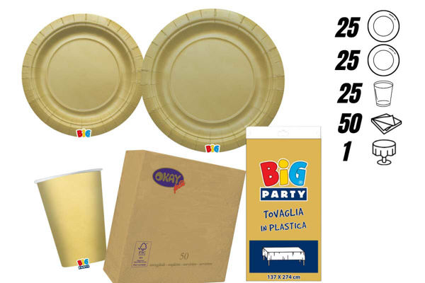 kit festa ecolor oro matt 25 persone con tovaglia
