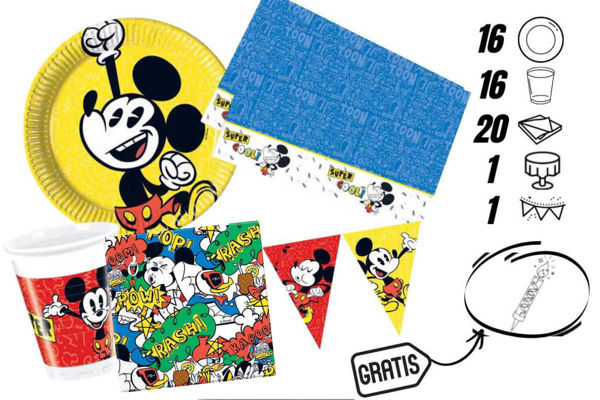 kit festa topolino con festone tovaglia e candelina omaggio 16 persone