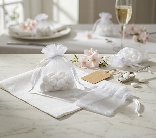 Sacchetto portaconfetti organza bianco 7x9 cm