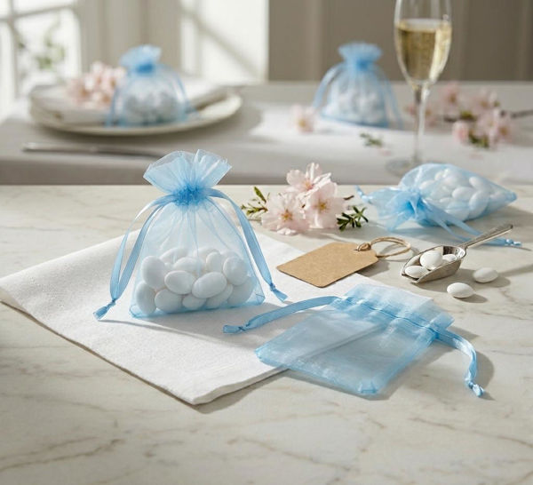 Sacchetto portaconfetti organza celeste 7x9 cm