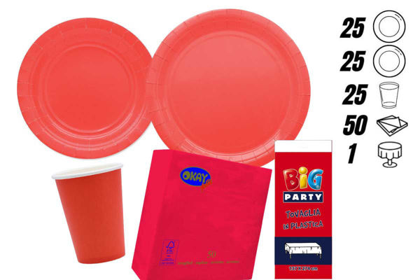 kit festa ecolor rosso 25 persone con tovaglia