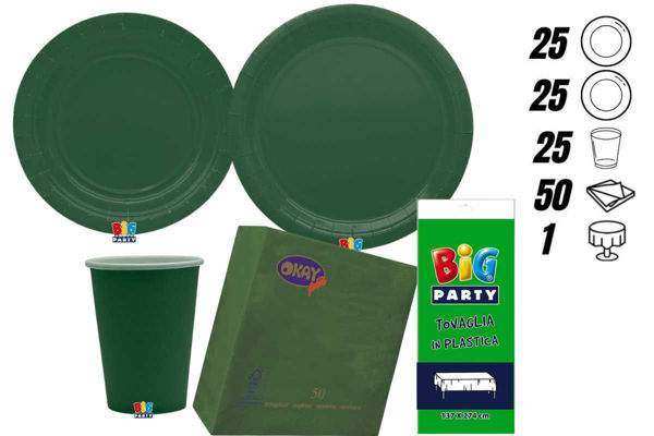 kit festa ecolor verde foresta 25 persone con tovaglia