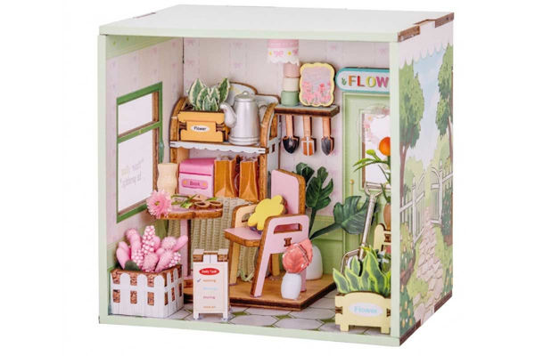 Mini House Blooming Time, casa in miniatura creativa a tema floreale ideale per gioco e decorazione.