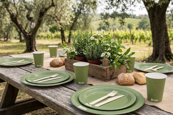 Coordinato Ecolor Verde Oliva con piatti e bicchieri in carta