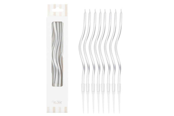 candeline curly argento 12.5 cm con sostegni 8 pezzi