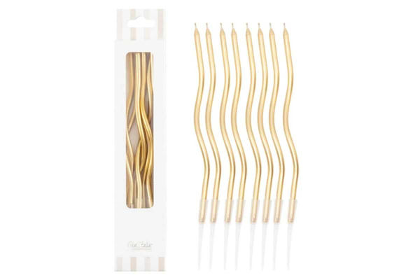 candeline curly oro 12.5 cm con sostegni 8 pezzi