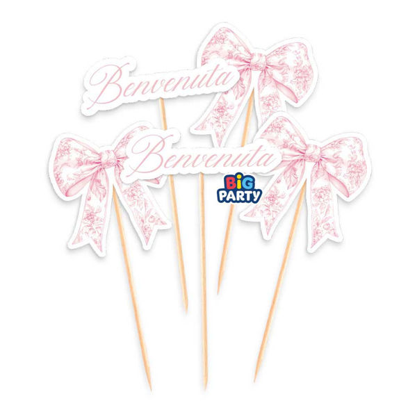 5 Mini Cake Topper Benvenuta Fiocco Vintage