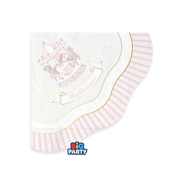 Tovaglioli 25x25 cm Battesimo Carillon Rosa 16 Pezzi