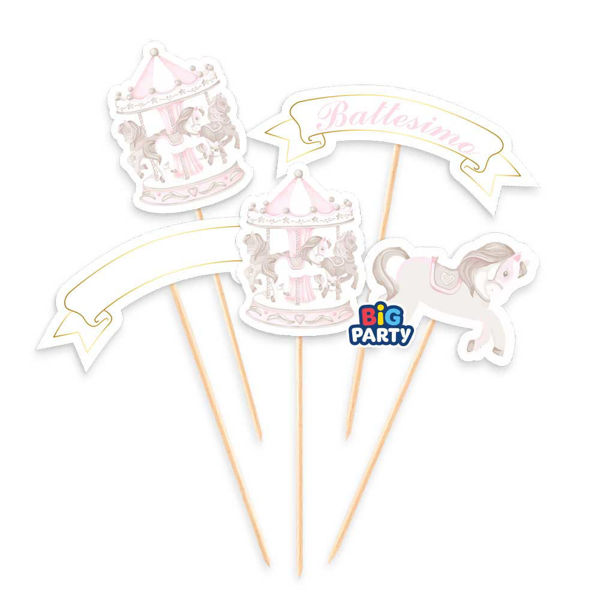 5 Mini Cake Topper Battesimo Carillon Rosa