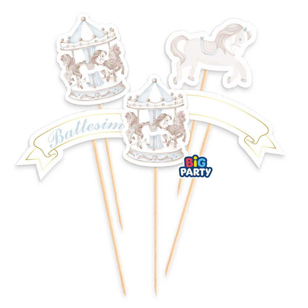 Immagine di 5 Mini Cake Topper Battesimo Carillon Celeste