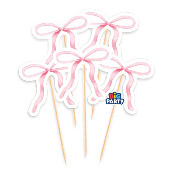 5 Mini Cake Topper Pink Bow Party