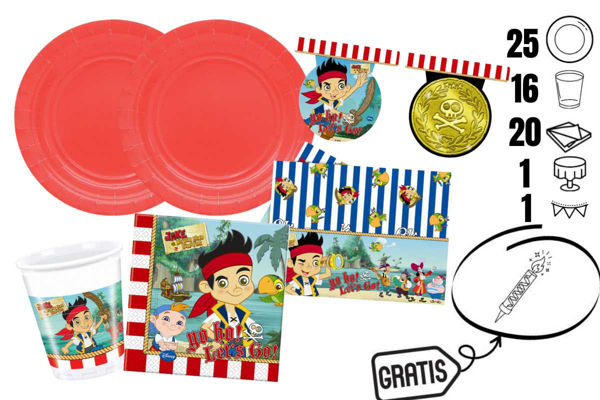 kit festa Jake il Pirata 16 bicchieri 25 piatti tovaglia 20 tovaglioli festone + candelina