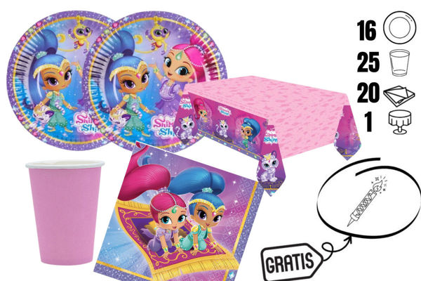 kit festa Shimmer e Shine 25 bicchieri 16 piatti tovaglia 20 tovaglioli + candelina