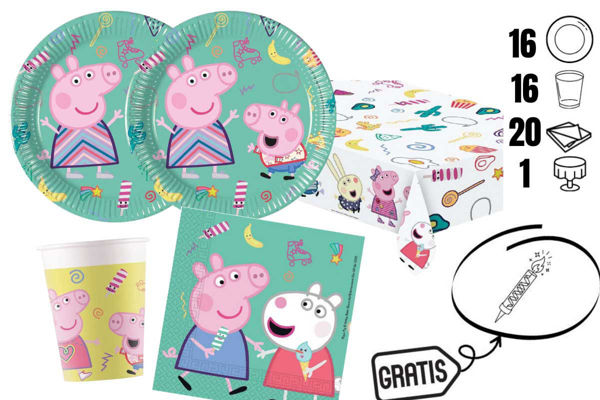 kit festa Peppa Pig 16 bicchieri 16 piatti tovaglia 20 tovaglioli + candelina