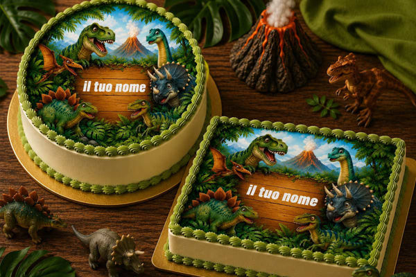 Cialda dinosauri per torta personalizzabile con nome