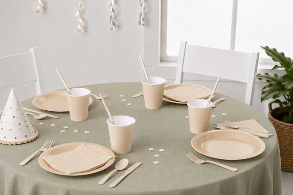 Coordinato Ecolor Cappuccino con piatti e bicchieri in carta