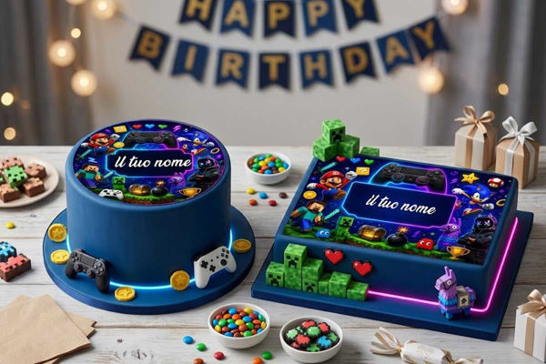 Cialda videogiochi Personalizzabile per Torta – Ostia, Zucchero o Fibra Vegetale, Rettangolare o Tonda