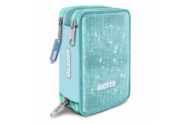 Astuccio triplo Giotto Super Crystal Acquamarina 3 zip completo per scuola
