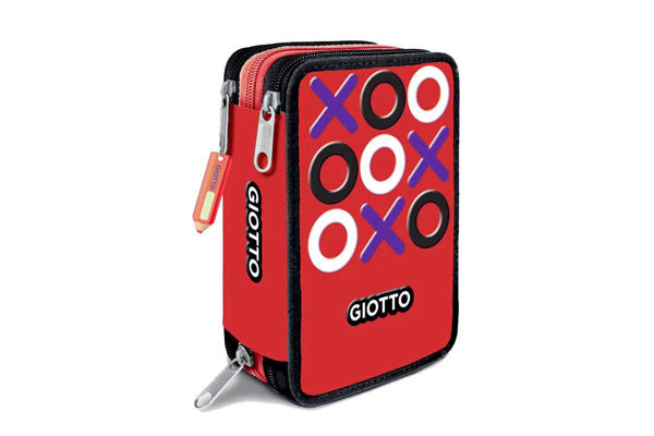 Astuccio Triplo Riempito Tris Rosso con matite e pennarelli