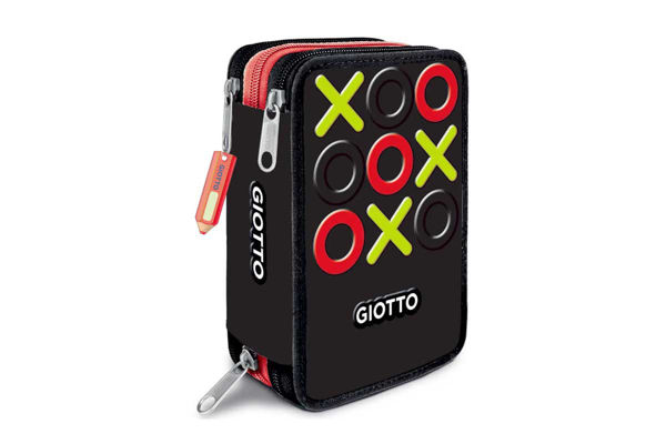 Astuccio Triplo Riempito Giotto Tris Nero con matite e pennarelli