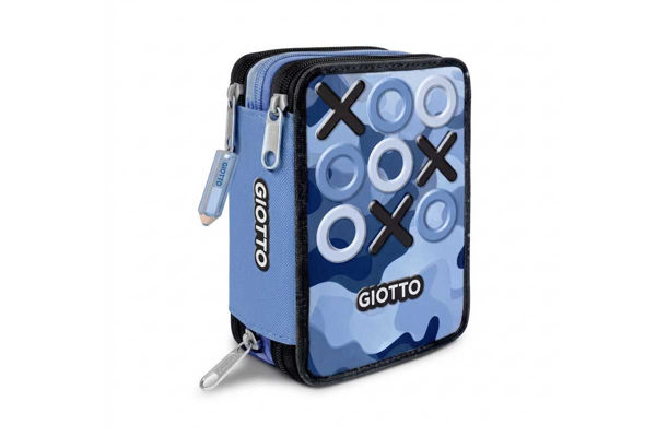 Astuccio Triplo Riempito Tris Blu con matite e pennarelli