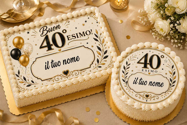 Cialda 40 Esimo Compleanno per torta personalizzabile con nome