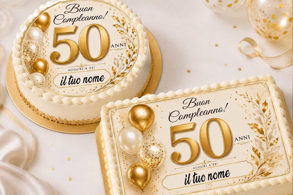 Cialda 50 Esimo Compleanno per torta personalizzabile con nome