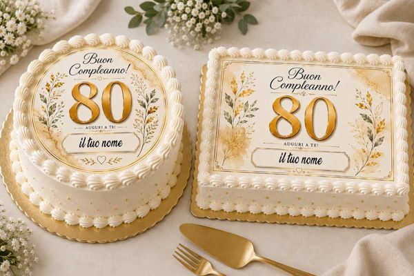 Cialda 80 Esimo Compleanno per torta personalizzabile con nome