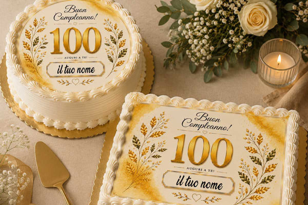 Cialda 100 Esimo Compleanno per torta personalizzabile con nome