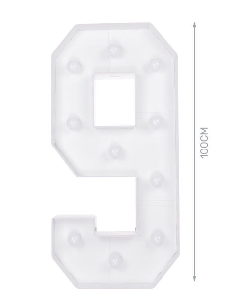 Immagine di Numero 9 in cartone 100 cm con luce calda