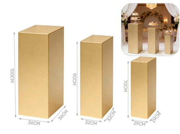 Immagine di Set 3 alzatine quadrate in metallo oro