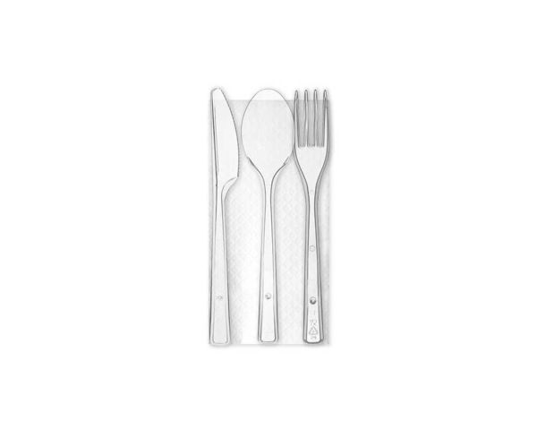 Tris Posate con Tovagliolo 30x30 cm Aristea Italia – 100 Pezzi
