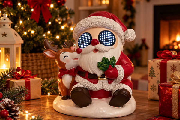 Babbo Natale in Resina con Occhi Moventi e Luci