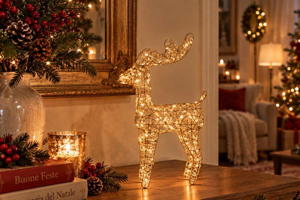 Renna Filo Oro con 30 Luci LED a Batteria 38 cm