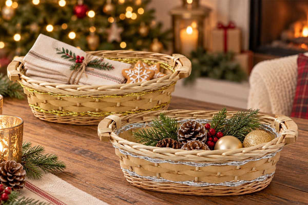 Cestino Ovale Decorativo in Vimini 38x28x11 cm Oro o Argento