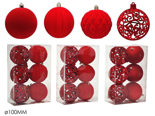 Set 6 Palle di Natale in Velluto Rosso Ø10 cm 3 Assortimenti